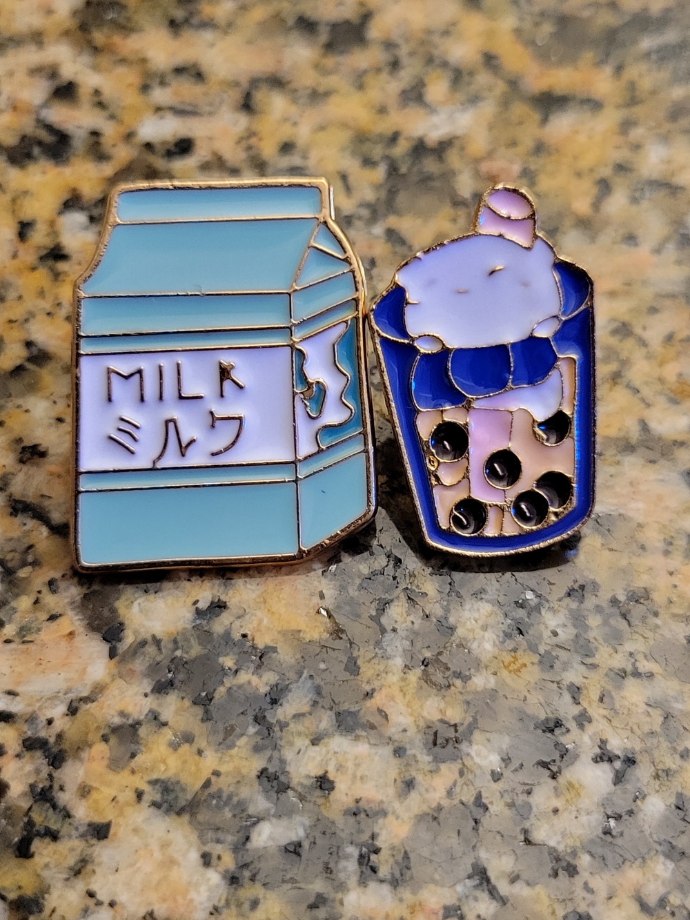 Blue Milk Carton and Bubble Tea Enamel Pin Set - Cute Pastel Accessories